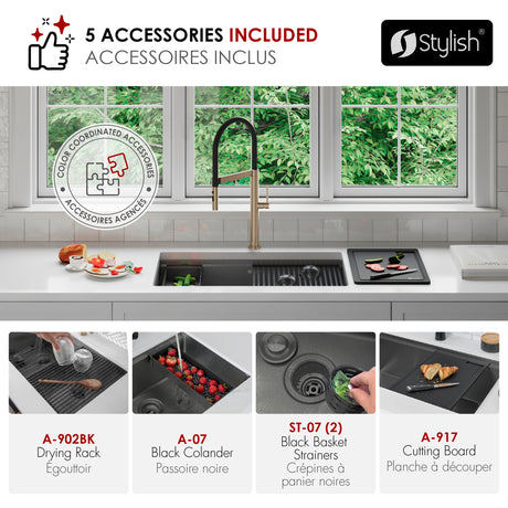 Undermount 32 inch Workstation 50/50 Double Bowl Kitchen Sink with Dura-Tek finish and Accessories