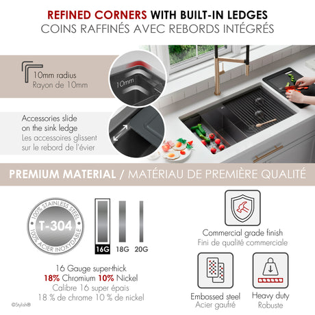 Undermount 32 inch Workstation 50/50 Double Bowl Kitchen Sink with Dura-Tek finish and Accessories