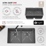 Undermount 32 inch Workstation 50/50 Double Bowl Kitchen Sink with Dura-Tek finish and Accessories
