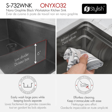 Undermount 32 inch Workstation 50/50 Double Bowl Kitchen Sink with Dura-Tek finish and Accessories