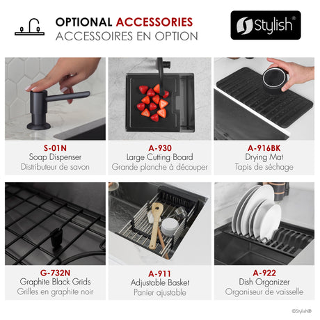 Undermount 32 inch Workstation 50/50 Double Bowl Kitchen Sink with Dura-Tek finish and Accessories