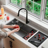 Undermount 33 inch Workstation Single Bowl Kitchen Sink with Dura-Tek finish and Accessories