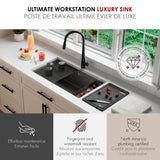 Undermount 33 inch Workstation Single Bowl Kitchen Sink with Dura-Tek finish and Accessories