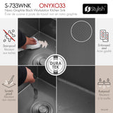 Undermount 33 inch Workstation Single Bowl Kitchen Sink with Dura-Tek finish and Accessories