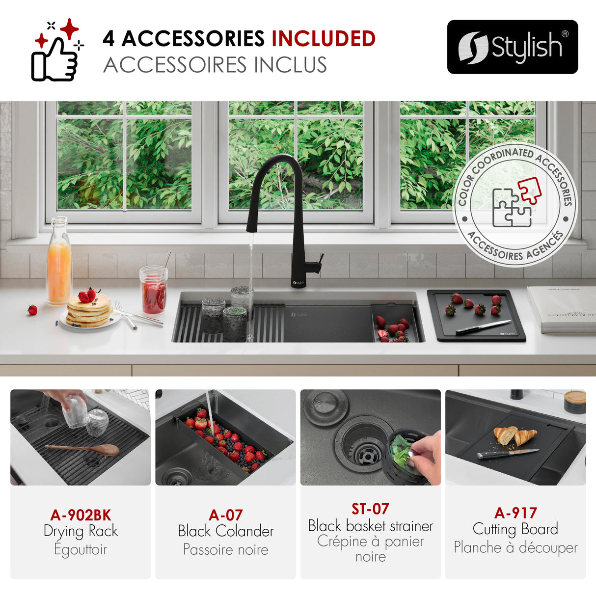 Undermount 33 inch Workstation Single Bowl Kitchen Sink with Dura-Tek finish and Accessories