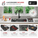 Undermount 33 inch Workstation Single Bowl Kitchen Sink with Dura-Tek finish and Accessories