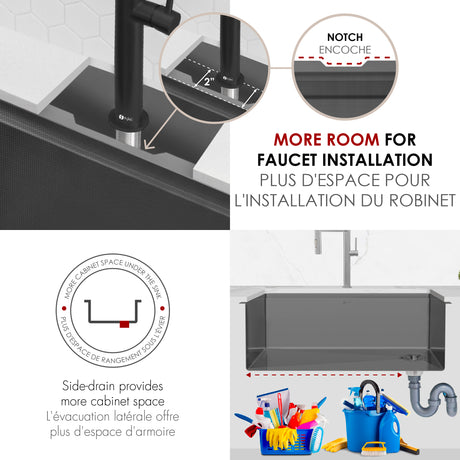 Undermount 33 inch Workstation Single Bowl Kitchen Sink with Dura-Tek finish and Accessories