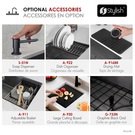 Undermount 33 inch Workstation Single Bowl Kitchen Sink with Dura-Tek finish and Accessories