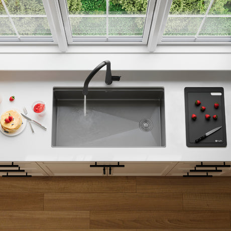 Undermount 33 inch Workstation Single Bowl Kitchen Sink with Dura-Tek finish and Accessories