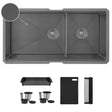 Undermount 36 inch Workstation 60/40 Double Bowl Kitchen Sink with Dura-Tek finish and Accessories