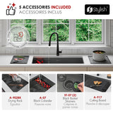 Undermount 36 inch Workstation 60/40 Double Bowl Kitchen Sink with Dura-Tek finish and Accessories