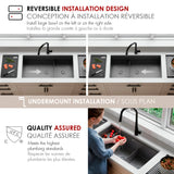 Undermount 36 inch Workstation 60/40 Double Bowl Kitchen Sink with Dura-Tek finish and Accessories