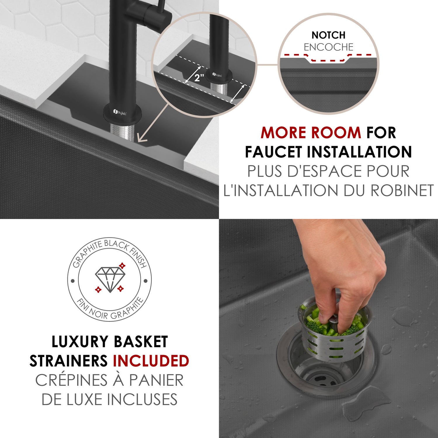 Undermount 36 inch Workstation 60/40 Double Bowl Kitchen Sink with Dura-Tek finish and Accessories