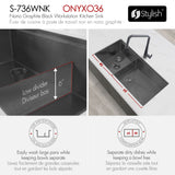 Undermount 36 inch Workstation 60/40 Double Bowl Kitchen Sink with Dura-Tek finish and Accessories