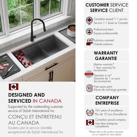 Undermount 36 inch Workstation 60/40 Double Bowl Kitchen Sink with Dura-Tek finish and Accessories