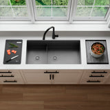 Undermount 36 Inch Workstation 6040 Double Bowl Kitchen Sink With Dura Tek Finish And Accessories