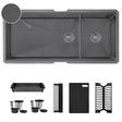 Undermount 42 inch Workstation 70/30 Double Bowl Kitchen Sink with Dura-Tek finish and Accessories
