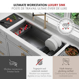 Undermount 42 inch Workstation 70/30 Double Bowl Kitchen Sink with Dura-Tek finish and Accessories