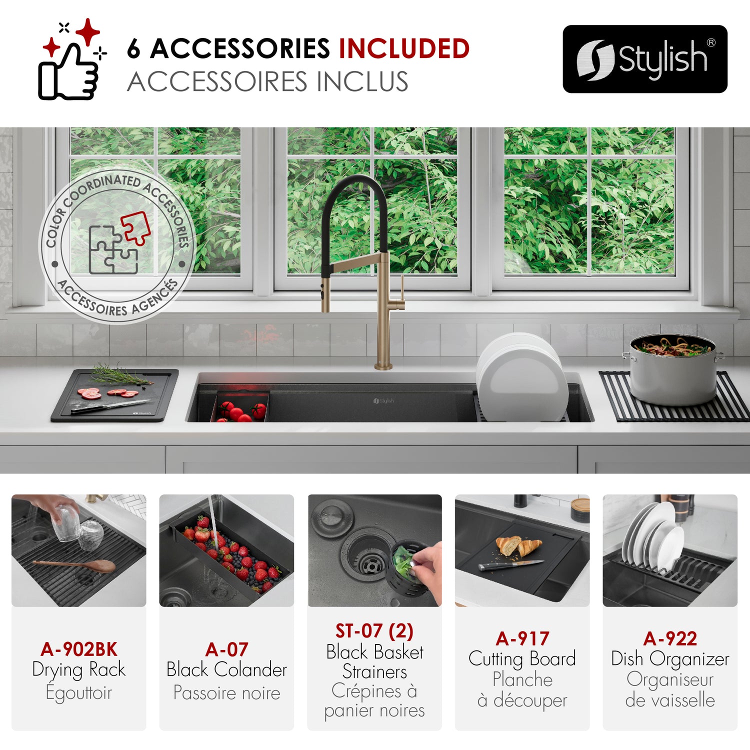Undermount 42 inch Workstation 70/30 Double Bowl Kitchen Sink with Dura-Tek finish and Accessories