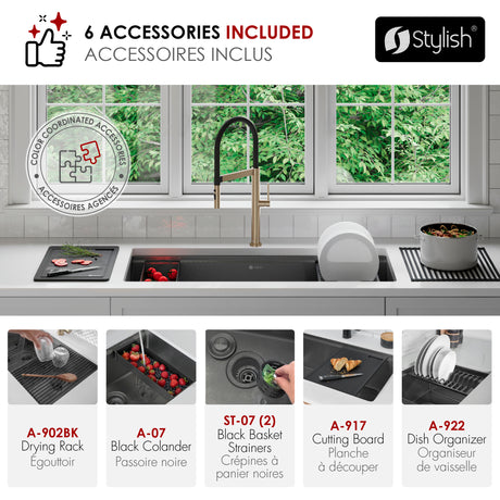 Undermount 42 inch Workstation 70/30 Double Bowl Kitchen Sink with Dura-Tek finish and Accessories