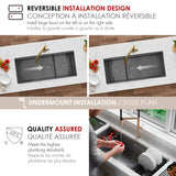Undermount 42 inch Workstation 70/30 Double Bowl Kitchen Sink with Dura-Tek finish and Accessories