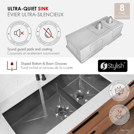 Undermount 42 inch Workstation 70/30 Double Bowl Kitchen Sink with Dura-Tek finish and Accessories