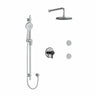 Type T/P (thermostatic/pressure balance) " coaxial 3-way system, hand shower rail, elbow supply, shower head and 2 body jets