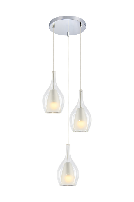 Matteo Jericho 3-light glass cluster pendant in Chrome with round canopy