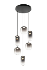 Matteo 6-light LED cluster pendant in Matte Black with gradient glass shades