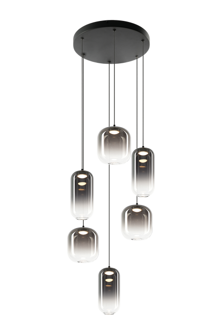 Matteo 6-light LED cluster pendant in Matte Black with gradient glass shades