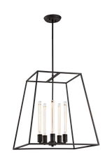 Matteo Candor 5-light lantern-style open-frame chandelier with tube bulbs, front view