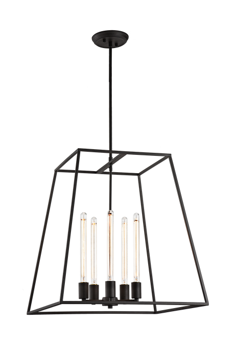 Matteo Candor 5-light lantern-style open-frame chandelier with tube bulbs, front view