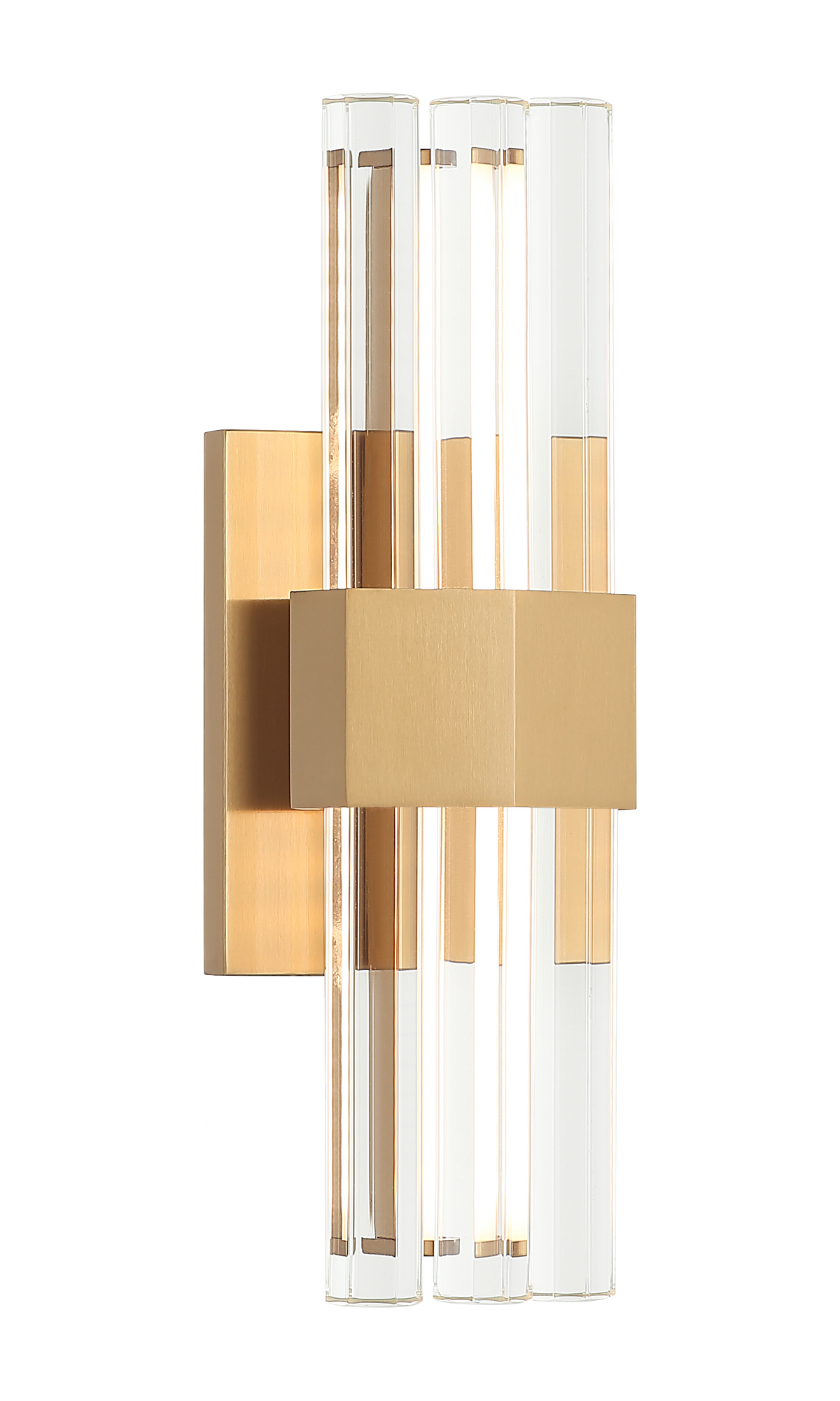 Matteo Krustallos glass rod wall sconce in Aged Gold Brass, close-up view