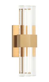 Matteo Krustallos glass rod wall sconce in Aged Gold Brass, close-up view