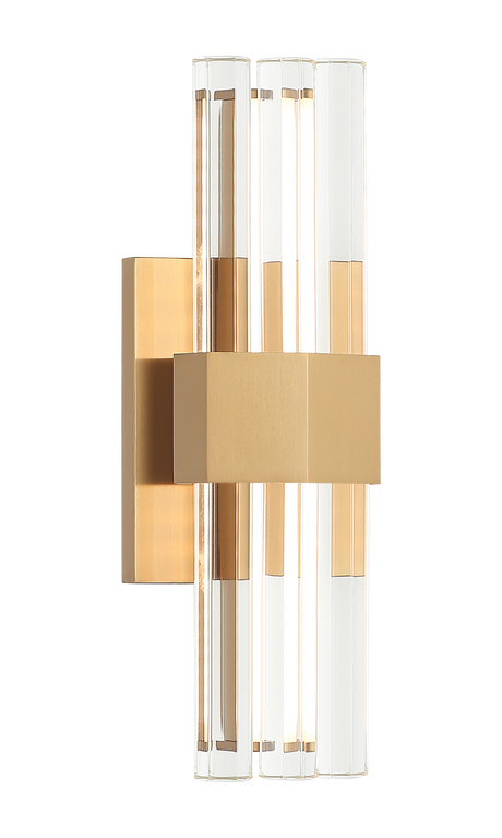 Matteo Krustallos glass rod wall sconce in Aged Gold Brass, close-up view