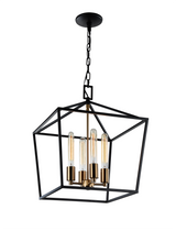 Matteo Scatola 4-light lantern chandelier on a chain with tube bulbs, front view