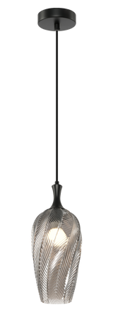 Matteo Eesha 1-light leaf-pattern glass pendant in Matte Black + Smoked Glass