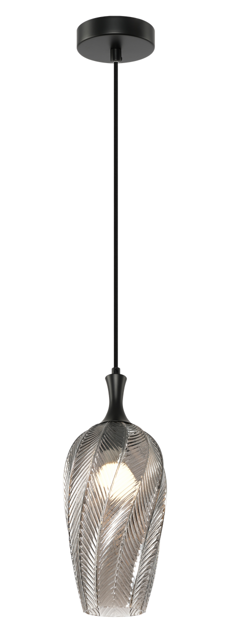 Matteo Eesha 1-light leaf-pattern glass pendant in Matte Black + Smoked Glass