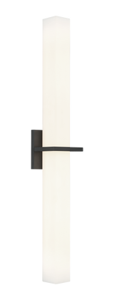 Matteo Rindlen S15530 LED vanity sconce in Matte Black, angled view of the glass shade
