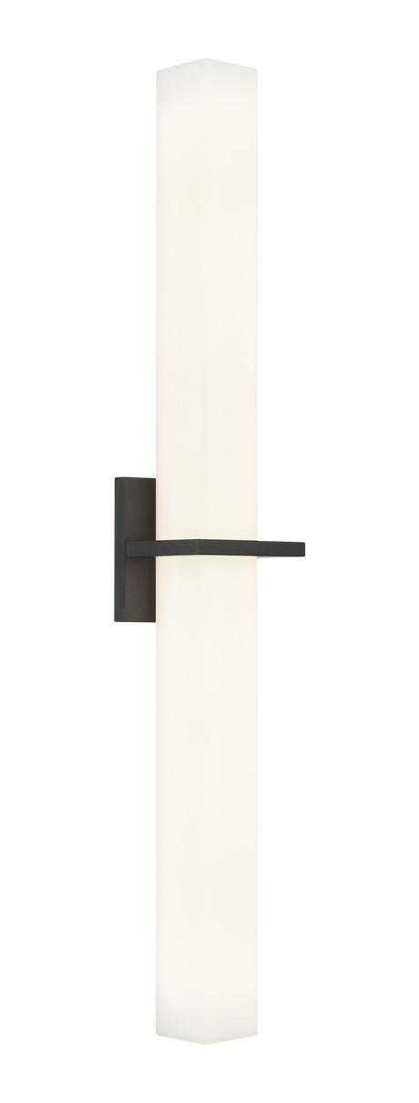 Matteo Rindlen S15530 LED vanity sconce in Matte Black, angled view of the glass shade