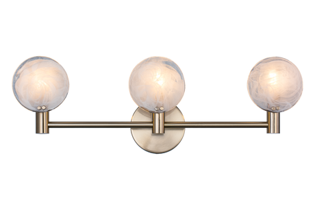 Matteo 3-light vanity wall sconce with swirl glass globes, full view