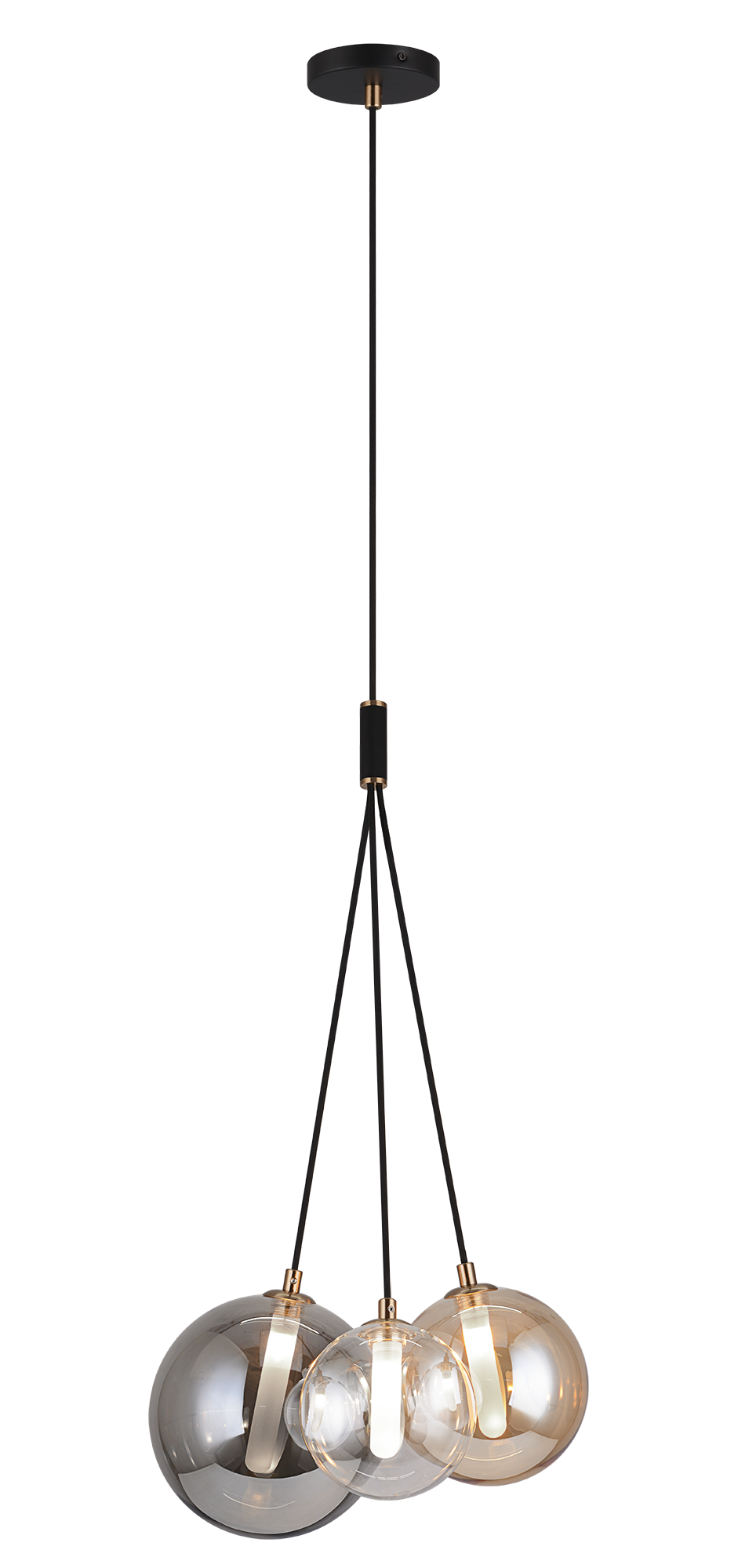 Matteo Magma 3-light cluster chandelier with glass globe shades, front view