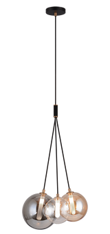 Matteo Magma 3-light cluster chandelier with glass globe shades, front view
