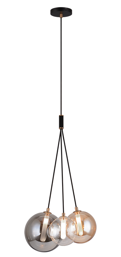 Matteo Magma 3-light cluster chandelier with glass globe shades, front view