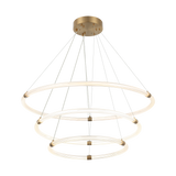 Matteo Inkara three-tier ring pendant in Aged Gold Brass with round canopy and suspension cables