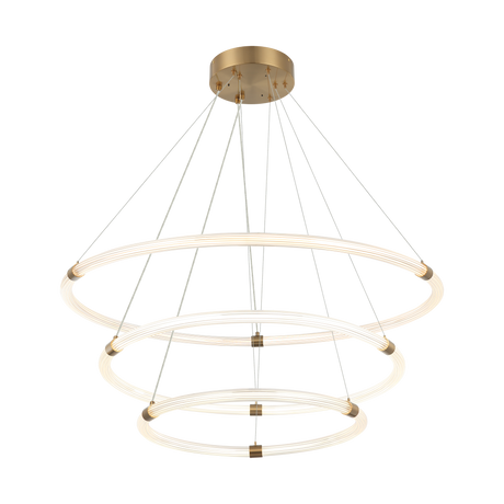 Matteo Inkara three-tier ring pendant in Aged Gold Brass with round canopy and suspension cables