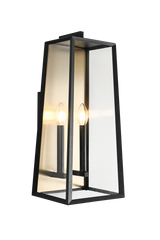 Matteo Aviv outdoor lantern showing candle-style bulbs, angled view