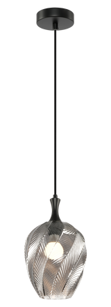 Matteo Eesha leaf-pattern 1-light pendant in Matte Black + Smoked Glass