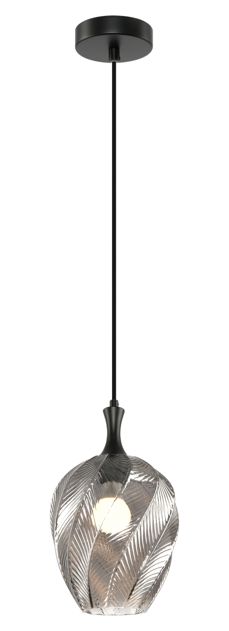 Matteo Eesha leaf-pattern 1-light pendant in Matte Black + Smoked Glass
