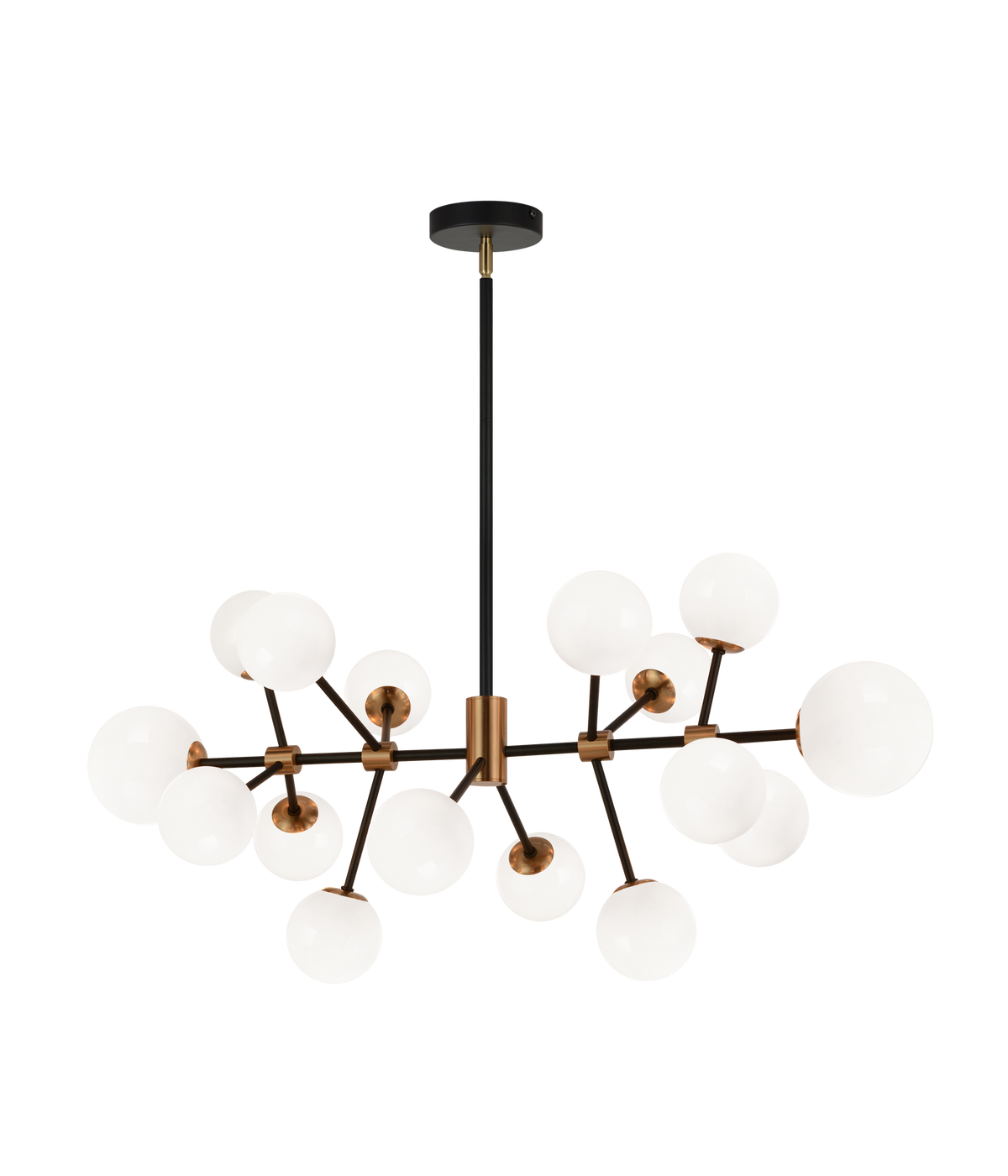 Matteo Novu 16-light linear chandelier with glass globes on branching arms